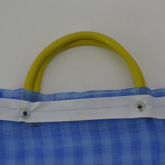 Mexican Mercado Mini Mesh Bag 7" Striped Unique Recyclable Blue - Picture 5 of 10